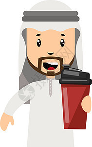 白色背景上带咖啡插画矢量的阿拉伯男子背景图片