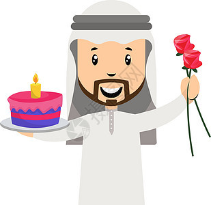 有玫瑰 插图和白底矢量的阿拉伯男子背景图片