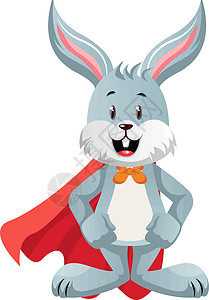 有红色披风的兔子 插图 白色背景的矢量背景图片