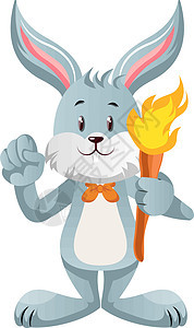 带火炬的兔子 插图 白色背景的矢量背景图片