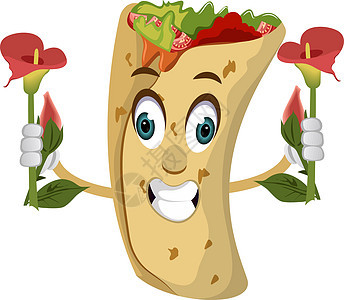 带鲜花 插图和白底矢量的Burrito背景图片