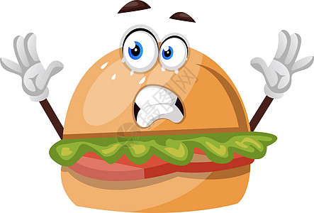 白色背景上害怕的食物小吃午餐菜单汉堡餐厅芝士牛肉插图面包图片