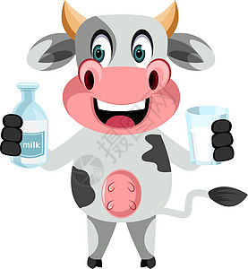 奶牛与白色背景上的牛奶图片