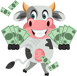 奶牛有金钱 插图 向量 在白色背景图片