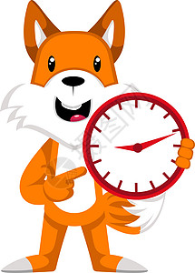 带时钟的狐狸 插图 白背景上的矢量图片