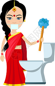 印度妇女清洁厕所 插图 白色背面的矢量图片