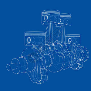 发动机活塞轮廓  3 的矢量渲染力量速度工具圆柱运输机械草图生产加工插图图片