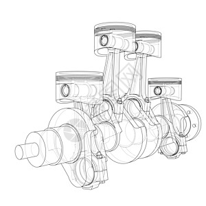 发动机活塞轮廓  3 的矢量渲染力量圆柱运动燃料草图机械中风曲轴凸轮配饰图片