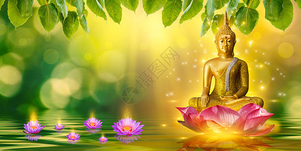 佛像水莲花 佛佛站在橙色本底的莲花上百合崇拜佛教徒雕塑文化寺庙宗教植物艺术雕像图片
