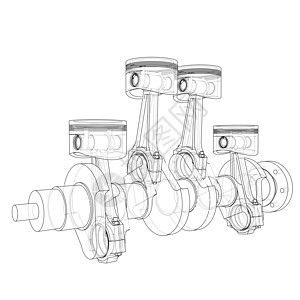 发动机活塞轮廓  3 的矢量渲染运输运动机械卡车插图中风齿轮曲轴凸轮加工图片