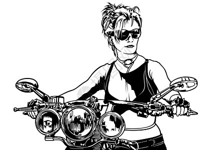 女摩托车手驾驶黑与白车辆旅游摇杆草图俱乐部文化女孩自由图片