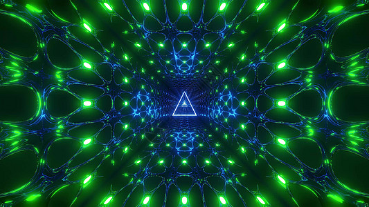 三角铁丝网设计 3D插图背景壁纸蓝色墙纸绿色三角形运动隧道3d渲染图片
