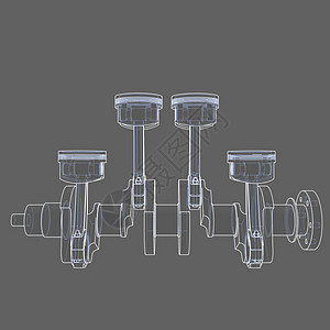 引擎活塞大纲 3D 插图草图配饰曲柄力量金属合金燃烧圆柱机器中风图片
