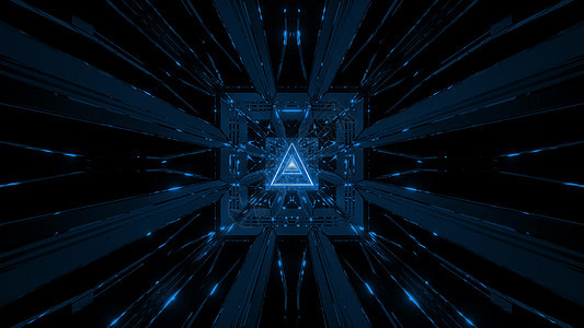 三角铁丝网设计 3D插图背景壁纸渲染3d运动蓝色墙纸三角形隧道背景图片