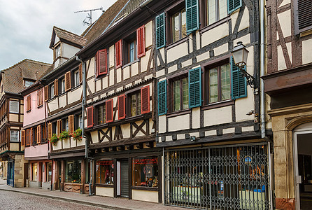 法国阿尔萨斯Obermai街装修城市建筑房子遗产装饰品框架路线历史性窗户图片