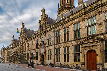 Stadhuis城市厅 荷兰莱顿建筑学中心天空城市大厅旅行历史历史性地标街道图片