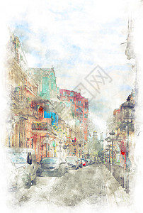 巴统市中心古城的狭小街道上国家艺术建筑绘画地标插图旅行假期胡同图形图片