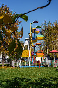 秋天公园的吸引力公园操场草地娱乐木头绿色座位桌子游乐园休息图片