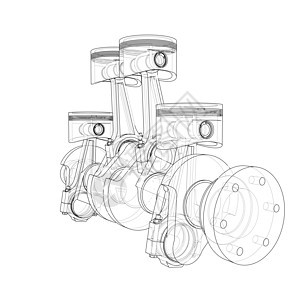 发动机活塞轮廓  3 的矢量渲染金属运动中风车辆阀门配饰圆柱工具曲轴插图图片