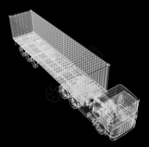黑色背景半拖车的重型卡车X光片送货插图车辆3d物流运输汽车工业贮存载体图片