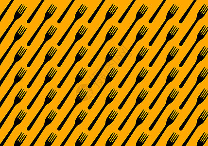 黄色背景上的许多黑色塑料叉 最高视图厨房家庭白色午餐商品勺子工具野餐早餐用餐图片