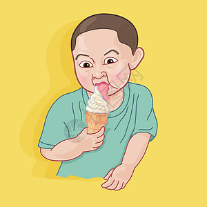 孩子吃冰淇淋 可爱的男孩舔你的冰淇淋图片