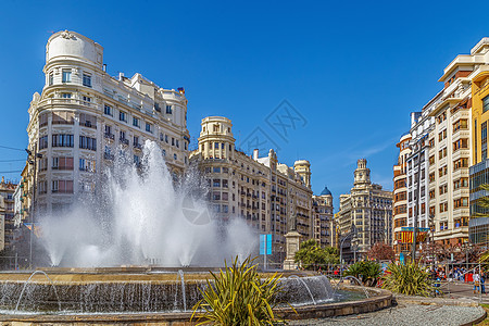西班牙巴伦西亚市政厅广场广场市中心景观大厅喷泉旅游建筑学天空城市旅行中心图片