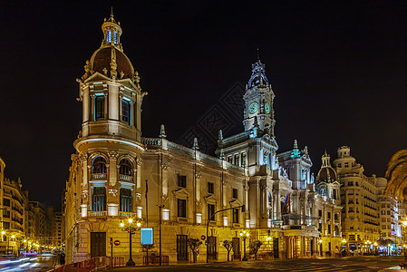 西班牙巴伦西亚市政厅景观旅游大厅正方形旅行地标建筑学广场观光街道图片