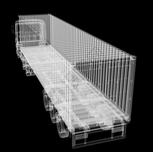 黑色背景半拖车的重型卡车X光片货物仓库坡度汽车载体3d车辆船运运输送货图片