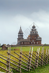 俄罗斯基日岛地标天空教会寺庙旅行博物馆木头邮局圆顶遗产图片