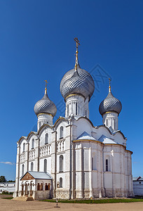 假设大教堂 罗斯托夫 俄罗斯白色蓝色地标天空教会旅行建筑戒指文化建筑学图片