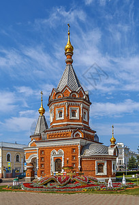 亚罗斯拉夫亚历山大内夫斯基教堂寺庙教会花坛圆顶戒指蓝色教堂红色建筑旅行图片