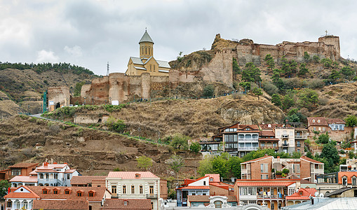 格鲁吉亚第比利斯奈里卡拉堡垒的景象全景建筑学首都旅行地标教会历史阳台爬坡景观图片
