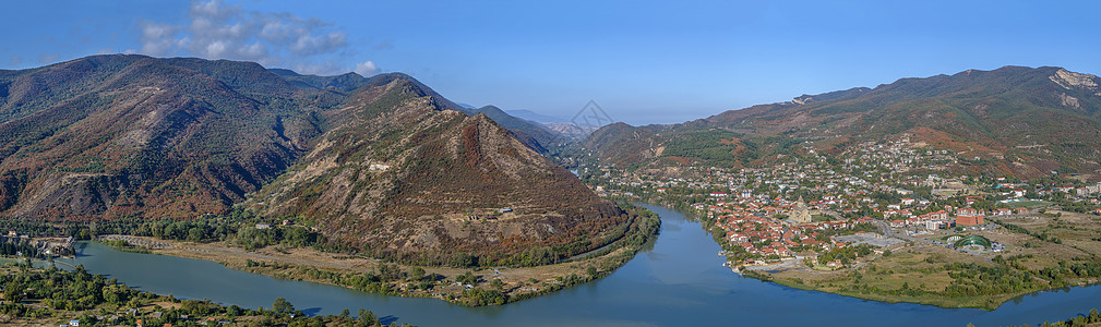 库拉河和阿拉格维河合并 格鲁吉亚建筑学天空城市旅行旅游历史天线全景教会图片