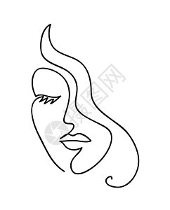 波浪形头发的抽象女人脸 黑白手绘线条艺术 它制作图案的轮廓矢量标识魅力卷曲眼睛女性白色插图草图黑色绘画图片