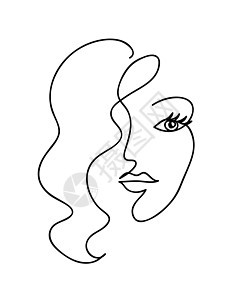 波浪形头发的抽象女人脸 黑白手绘线条艺术 它制作图案的轮廓矢量黑色女士卷曲女孩标识魅力插图眼睛绘画草图图片