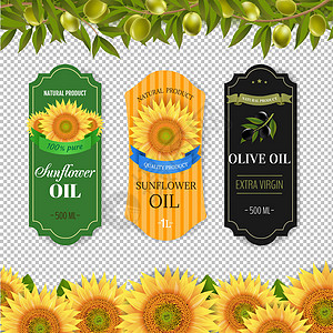带有边界隔离跨陆地的向日葵和橄榄油标签高清图片