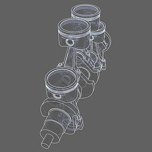 引擎活塞大纲 3D 插图卡车车辆曲轴凸轮技术中风曲柄燃料发动机草图图片