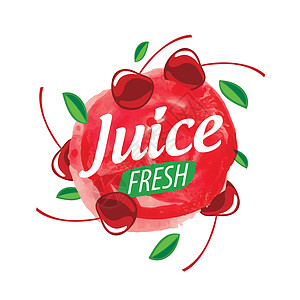 樱桃汁在白色背景上的矢量标志飞溅生态插图果汁刷子水果浆果标签印迹打印食物图片