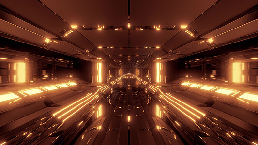 未来派科幻太空船空中机库隧道与玻璃窗 3d 渲染背景 wallpape反射反光运动小说插图墙纸走廊金子图片