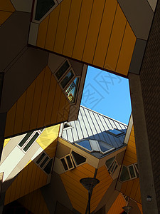 鹿特丹的黄色立方体房屋 荷兰吸引力旅游天空建筑师房子立体派城市景观港口地标图片