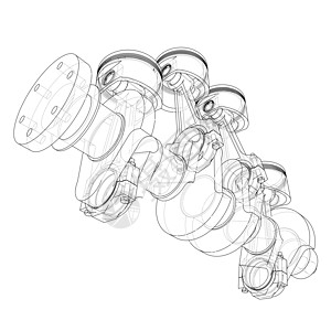 发动机活塞轮廓  3 的矢量渲染机器齿轮生产燃烧机械草图运输曲柄凸轮车辆图片