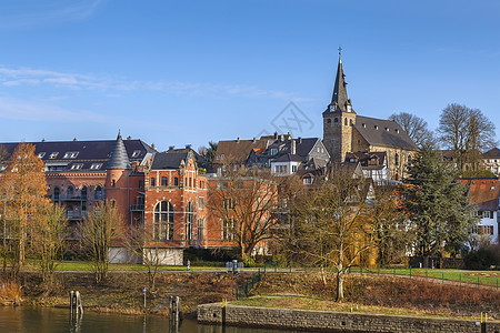 德国Kettwig 视图建筑学旅游天空牧歌旅行天际建筑城市教会支撑图片