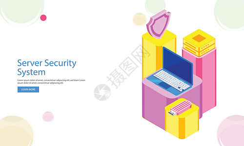 基于服务器安全系统概念的 web 模板办公室屏幕保障互联网等距软件商业公司数据密码图片