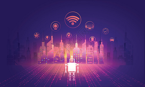 智能城市的数字和技术概念 s 的插图公寓建筑住宅服务互联网建筑学城市摩天大楼机器人酒店图片