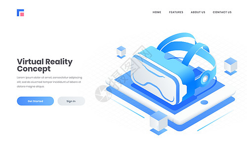3d VR gla广告网站海报或着陆网页设计图片