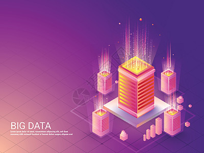 基于大数据概念的着陆页设计与等距 illus网站数据库网络托管加载服务器云计算商业硬件贮存图片