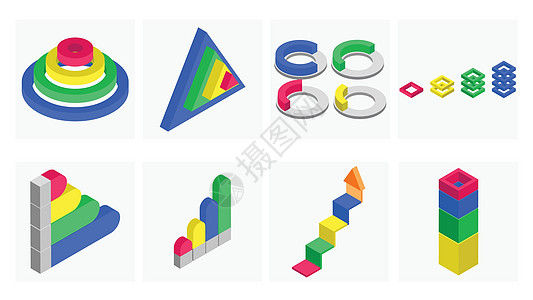 3D 成像元素集的三维等量图示图片