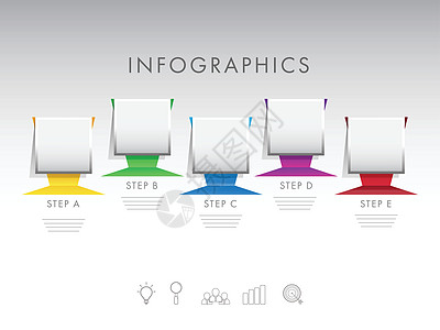 具有5种不同元素的粘性笔记时间表数据报告营销战略分析统计流程图便利贴组织商业图片