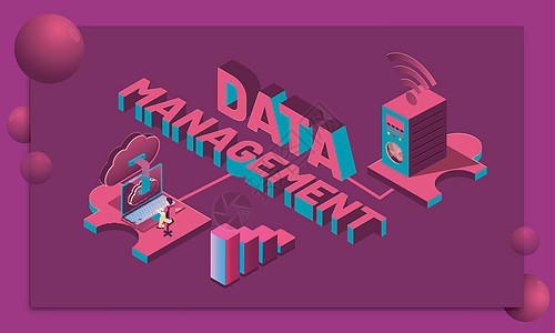 数据管理的 3D 文本 附有工作智慧的插图网站软件公司电子基础设施云计算技术网络电脑等距图片